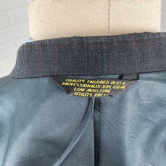 Palm Beach Christian St John Blazer Men 42 Gray‎ Blue Multi Plaid Jacket USA VTG - Picture 10 of 16
